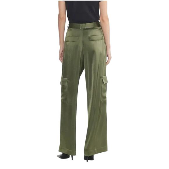 Aritzia Babaton Outgoing Satin Cargo Pants Relaxed Olive Green Women’s 8 Utility - Picture 2 of 16